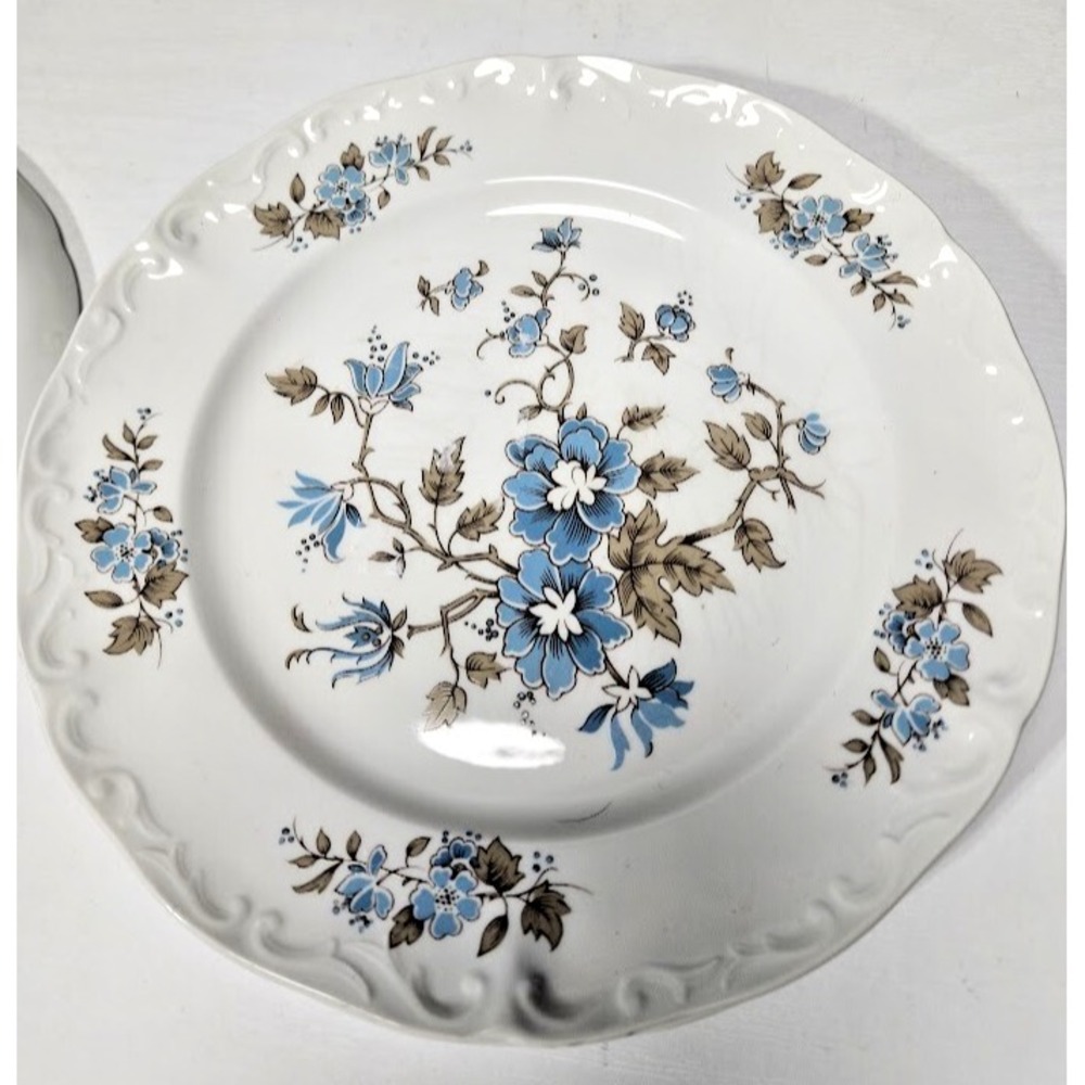 3 Vintage Staffordshire Ironstone Blossomtime Blue Salad Plates Made In England - Picture 4 of 8
